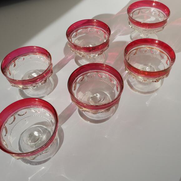 Vintage Ruby Sherbet Glasses Flashed Glass Tiffin, King’ Crown Set of 6 - Picture 5 of 10